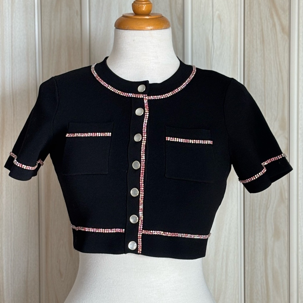 Sandro Black Jacket with Pink Accents